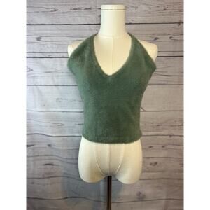 Gymshark x Whitney Simmons Eyelash Knit Halter Top Green Fuzzy Sleeveless Size M